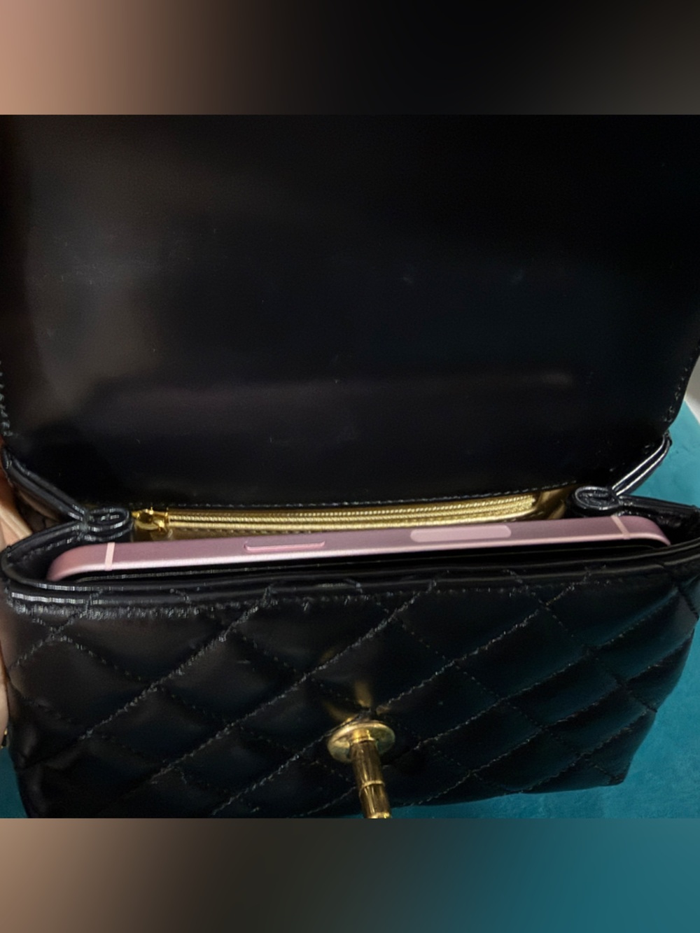 CHANEL Shiny Calfskin Quilted Mini Coco Chain Gold Handle Flap Black Bag - Picture 16 of 16
